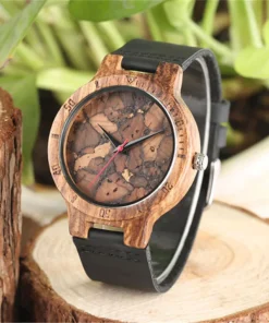 Unique Irregular Pattern Display Wood Watches Quartz Timepiece Men's Genuine Leather Casual Hot Fashion Male Wooden Clock reloj