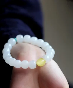 10MM Natural White Jade Jasper Elastic Bracelet Charms Luxury Fine Jewelry Couple Personalized Beaded Bangle Men Women