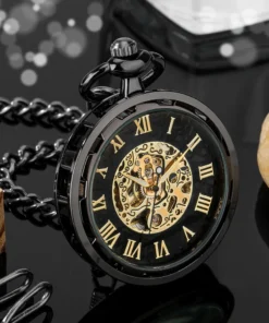 Open Face Roman Numerals Display Mechanical Hand Winding Pocket Watch Elegant Fashion Antique Manual Pocket Clock Gift for Male