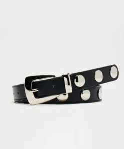 Round About Stud Belt - Black/Silver