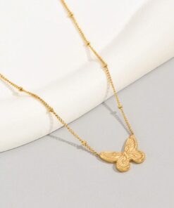 1pc Bow Ring Butterfly Gold Color Stainless Steel Necklace Suitable For Women's Daily Wear And Holiday Gift, Sister Gifts