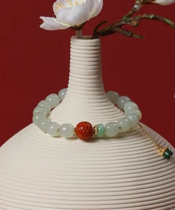 Luxury White Jade Green Jasper Amber Round Charm Beaded Bracelet For Women Vintage Gorgeous Gems Bracelets Best Gift