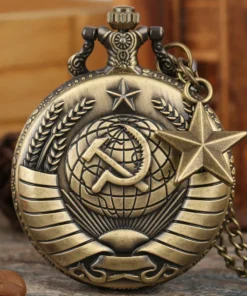 Vintage Emblem USSR Soviet Badges Hammer Sickle Pocket Watch Bronze Russia Army CCCP Communism Necklace Clock Chain Men Women