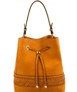 Braid Accent Boho Drawstring 2-Way Bucket Hobo Bag