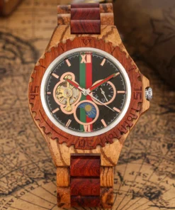 Relojes mecánicos automáticos de madera para hombre, pulsera de madera con estilo de lujo, reloj de pulsera masculino, reloj de cuerda automática