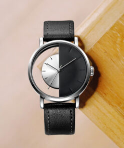 Simple & Fashionable Women's Transparent Bottom Half Dial Leather Belt Watch