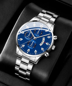 Men Round Pointer Date Quartz Watch