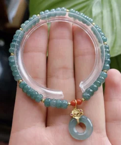 Lucky Jade Antique Bracelet Creative Bohemian National Pendant Bracelet Hetian Jade Peace Button Feminine Fashion Gift