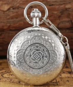 Flowers Pattern Silver Copper Mechanical Pocket Watch Automatic Self-Wind Pendant Antique Clock Full Hunter Retro Pocket Watches