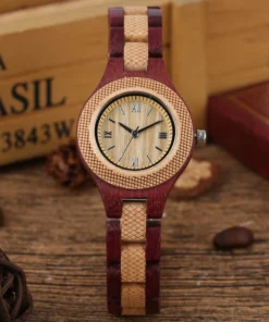 Vintage Wooden Bangle Women Quartz Wristwatches Folding Clasp Full Wood Wristband Roman Numerals Small Dial Ladies Watches