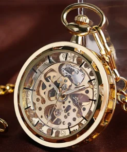 Transparent Open Face Hollow Skeleton Mechanical Pocket Watch Hand Winding Vintage Clock Birthday Gift with Pocket Chain reloj