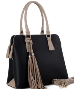 Tassel Accent 2-Compartment PU Leather Boho Satchel Purse Handbag