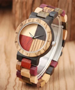 Wood Bangle Women's Quartz Wristwatch 4 Colors Mixed Dial Natural Full Wooden Lady Bracelet Watches Folding Clasp Timepiece