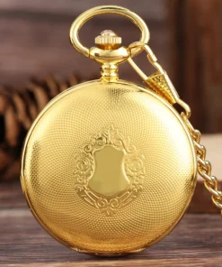 Luxury Gold Shlied Royal Pattern Mehcnaical Automatic Pocket Watch With 30 cm Chain Fob Watches For Men Women