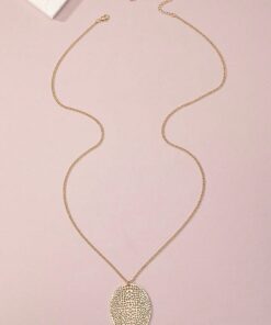1pc Gold-Tone Alloy Ellipse Pendant Simple Fashionable Elegant Long Necklace