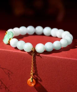 Fashion Creative Lucky Natural Jade Ball Bracelet Vintage Light Luxury Handmade Jewelry Bracelet Women's Girls Jewelry Gift