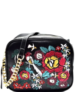 Flower Embroidery Satin Camera Bag Style Cross Body