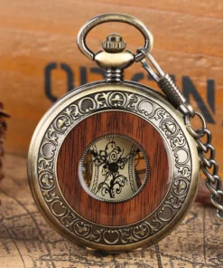 Vintage Watch Hand Winding Mechanical Pocket Watch Luxury Wooden Design Half Hunter Retro Clock Gifts for Men Women reloj