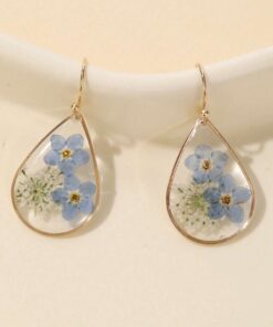Teardrop Shape Resin & Dried Flower Earrings