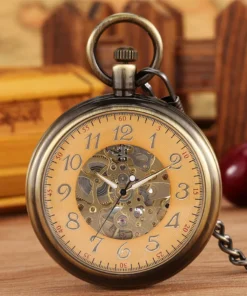 Antique Bronze Mechanical Pocket Watch Automatic Self Winding Retro Open Face Pendant Pocket Clock Gifts Male New Arrival 2021