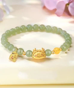 New Chinese-style Dragon Year Bracelet Women's This Year Zodiac Dragon Hetian Handmade Artistic Design Jade Bracelet Gift