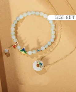 Sterling Silver Light Luxury Hand String National Style Small Fresh Hotan Jade Bracelets and Necklaces 2 Piece/Set Wholesale