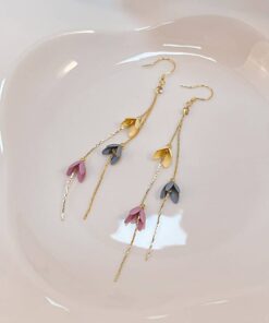 Flower & Metal Tassel Drop Earrings