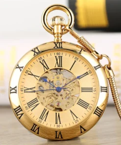 Antique Roman Numerals Display Self Winding Mechanical Pocket Watch Vintage Pendant Clock Gentlemen Pocket Clock Gifts reloj
