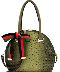Ostrich Embossed Color Block Bow Jewel-Top Satchel Bag