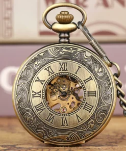 Vintage Charm Roman Numerals Mechanical Hand Winding Men's Pocket Watch Antique Stylish Thanksgiving Gift Retro Pocket Timepiece