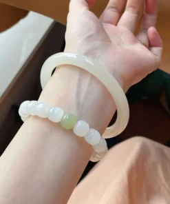 Natural high quality Hotan Jade white jade bracelet single circle female 10mm Bead Bangle Lucky Amulets Jewelry Accessories