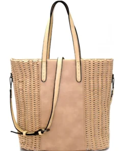 Woven Detail Rustic Boho 2 Way Tall Tote Bag