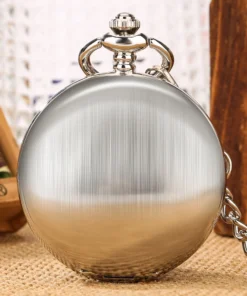 Brushed Silver Smooth Mechanical Pocket Men Watch Roman Numerals Dial Elegant Antique Stylish Hand Winding Pocket Clock Male