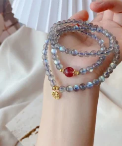 Crystal Ice Grey Moonlight Stone Sea Blue Treasure Blue Light Bracelet Female Three Laps Natural Beads Jewelry Girl Gift