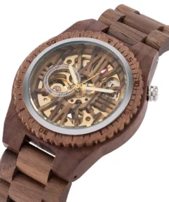 Automatic Mechanical Men Watches Natural Walnut Wood Bracelet Self Winding Wristwatch Folding Clasp Man Wooden Watch 2021 reloj