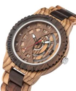 Vintage Hollow Dial Gear Surface Wooden Men Watches Full Wood Wristband Bracelet Casual Retro Men's Wrist Watch Folding Clasp