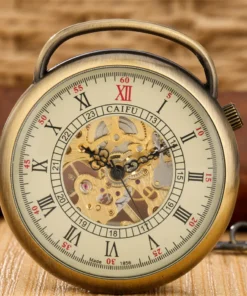 Open Face Roman Numerals Display Mechanical Hand Winding Pocket Watch Retro Bronze Pendant Antique Manual Pocket Clock Gifts
