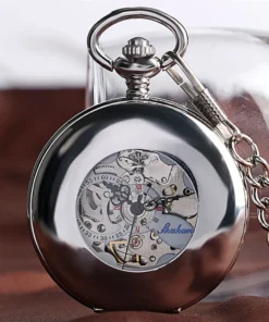 Polishing Smooth Silver/Black/Bronze Self Winding Mechanical Pocket Watch Hollow Circle Cover Retro Automatic Pendant Timepiece