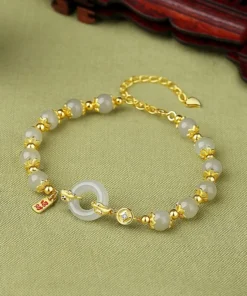 Hotan Jade Peace Buckle Bracelet Female 925 Sterling Silver Chic New Simple Niche Crowd Exquisite Retro National Style Bracelet