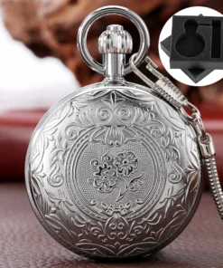 Vintage Flower Design Copper Mechancial Self Winding Men's Pocket Watch Stylish Blue Roman Numerals Dial Gentleman Timepiece