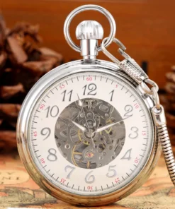 Luxury Copper Watch Case Automatic Mechanical Pocket Watch Gentleman Silver Snake Pocket Chain Pendant Pocket Clock Gift Male