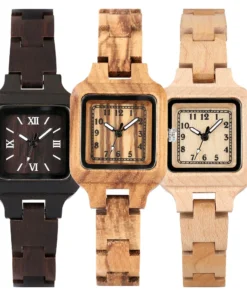 Classic Square Shaped Quartz Watches for Women Wooden Band Bracelet Wristwatch Ebony/Maple/Zebrawood Natural Stylish Lady Watch