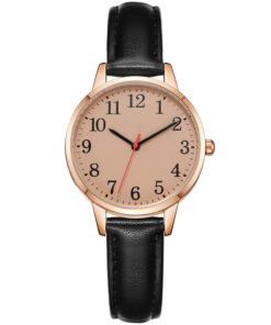 Women's Watch Minimalist Waterproof Silvery Case Black Leather Band Ladies Watch