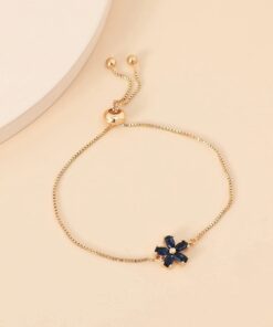 1pc Flower Shaped Copper With Cubic Zirconia Inlaid Adjustable Drawstring Bracelet Suitable For Women's Daily Wear, Date And Party