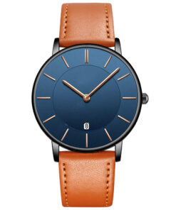 Mens Watch, Minimalist Fashion Simple Wrist Watch Analog Date with Leather Strap